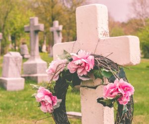 Grave with floral wreath