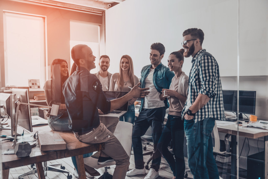 man talking to his team