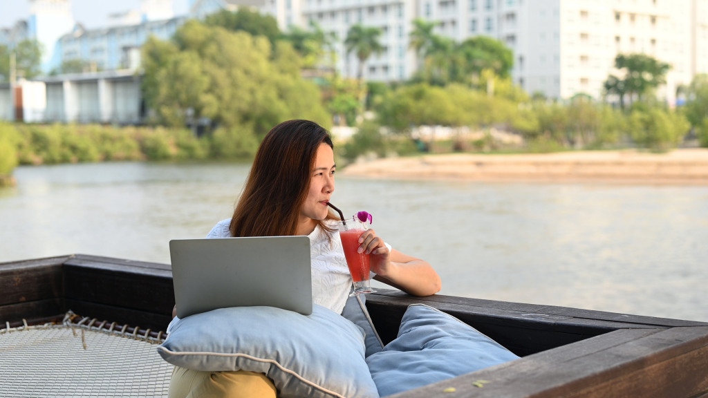 working woman in a resort 